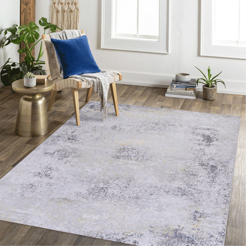 Gold Washable Rug 6X9 Area Rug (Gray+Gold, 6' X 9'), Rectangle 6' x 9'