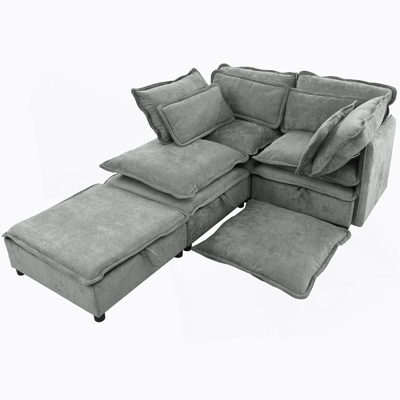 Double-Layer Cushion Modular Sofa, Freely Combinable, 4-Seater with Storage Function, Includes 4 Soft Cushions