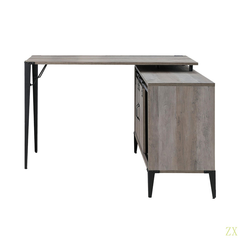 Bureau d'écriture en L avec armoire latérale, Gris