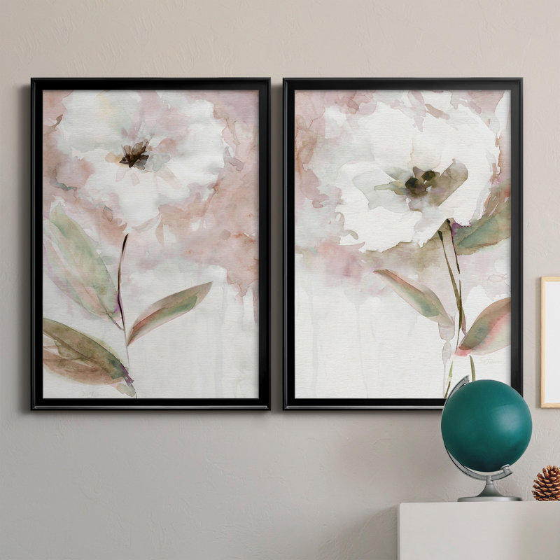 Summer Bloom I - Ensemble de 2 peintures sur toiles, H 30,5 po x l 42,5 po x P 3 po, Black Framed Canvas