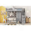 Lit mezzanine double avec bibliothèque, tiroirs, bureau et garde-robe gris-617832354