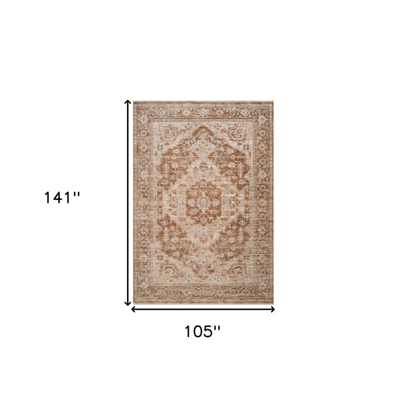 Tapis médaillon floral sable et brun 9 pi x 12 pi avec frange