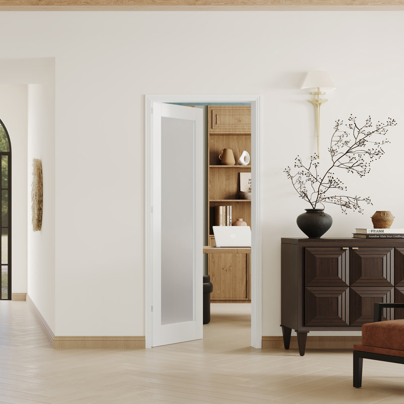 Dalle de porte intérieure en verre givré 1 Lite - Cadre en bois aggloméré / pin avec cadre réglable et charnières pré-suspendues (la porte et le cadre sont livrés séparément)