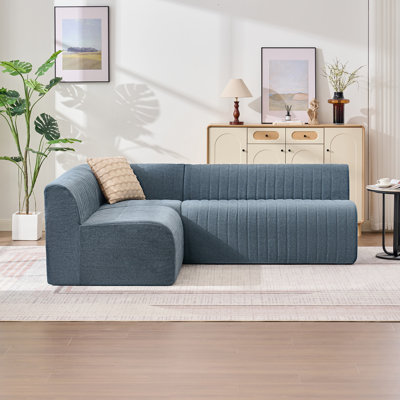 88" Wide Modular Upholstered L-Sectional Modern Chenille Channel Tufted Sofa Set