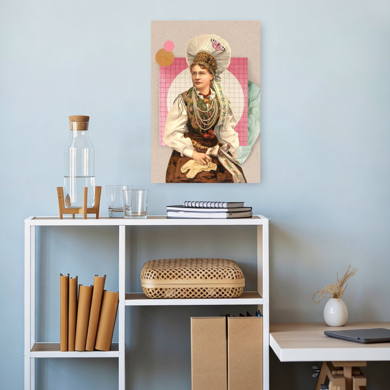 Elegant Folk Portrait Elegant Retro Serene Butterfly Portrait Wall Art Print 1 Piece Wrapped Canvas Wall Art