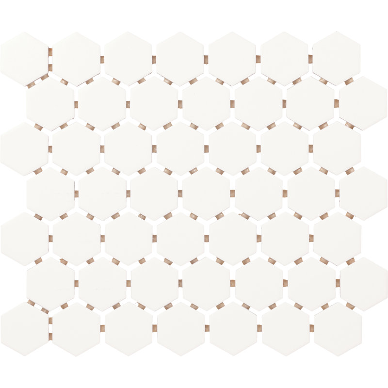 Color Wheel Mosaics 1.5" Hexagon Mosaic (Set of 12), Matte Arctic White