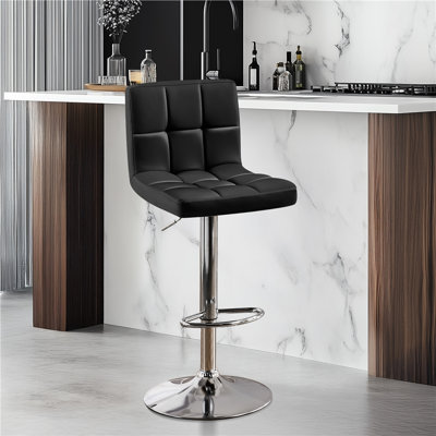 Height Adjustable PU Leather Bar Stool with Backrest and Footrest