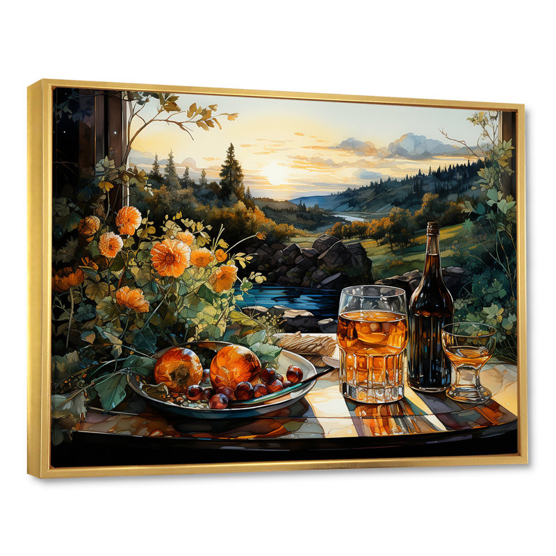 Repas de pique-nique, charme sur toile, Cadre flottant doré, H 24 po x l 32 po x P 1 po