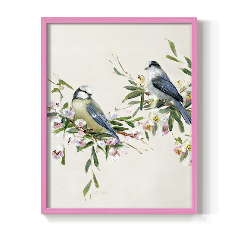 Songbird Duo I, reproduction encadrée - bois massif, H 15 po x l 12 po, Rose