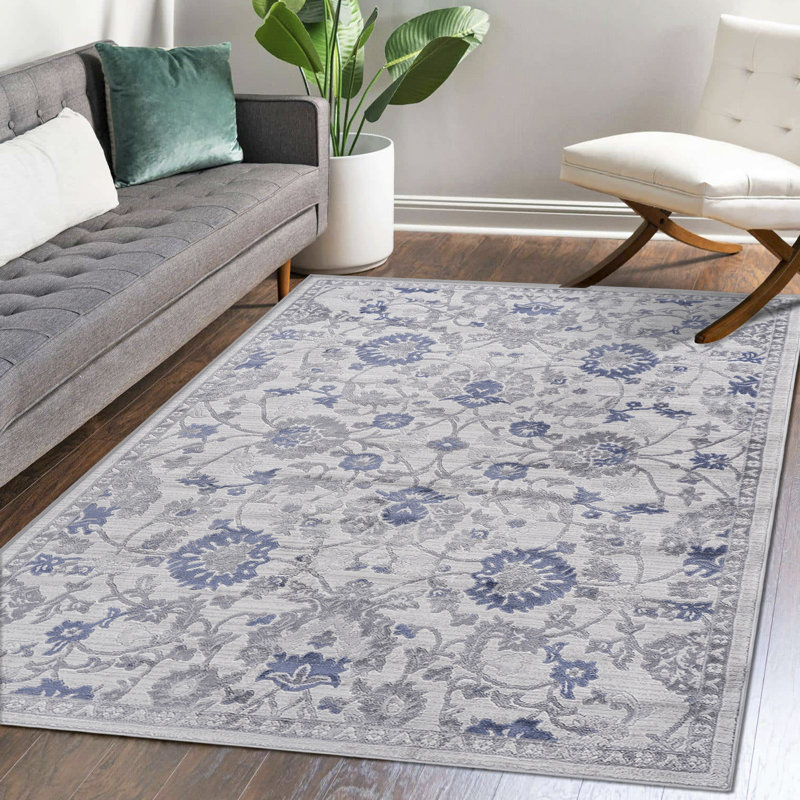 Tapis moderne de luxe Besma avec motifs abstraits (bleu argenté), Rectangle 5 pi 3 po x 7 pi 6 po
