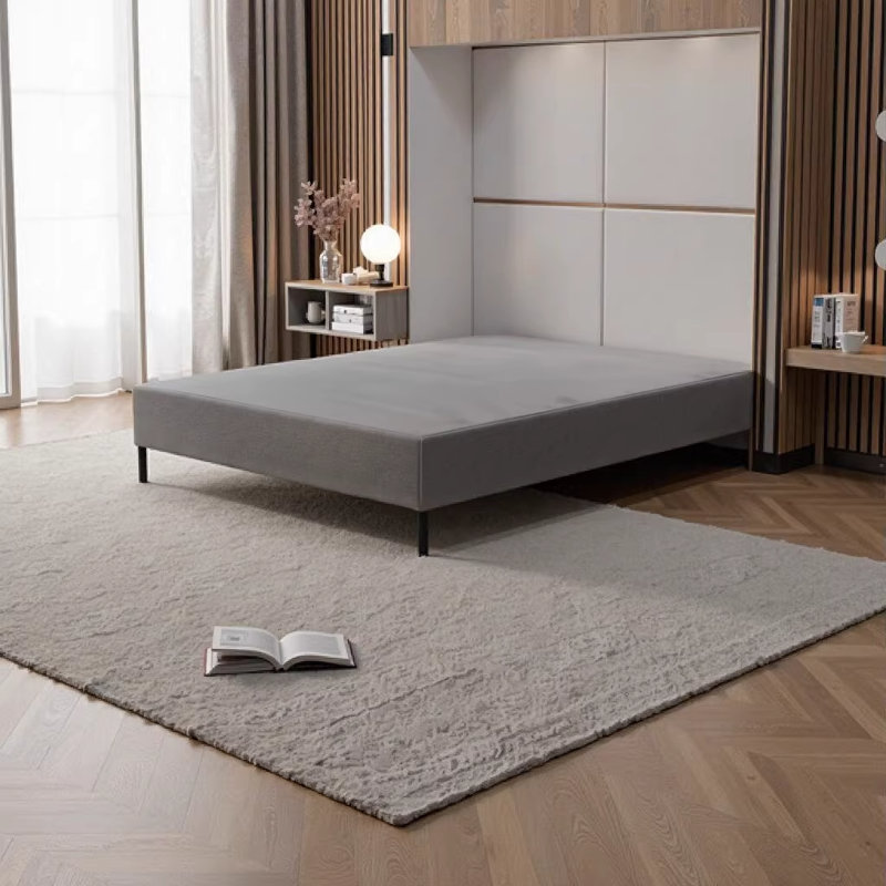 Sommier simple BedTech Knock Down, base de lit plateforme robuste en métal et en tissu gris avec assemblage facile, aucun sommier