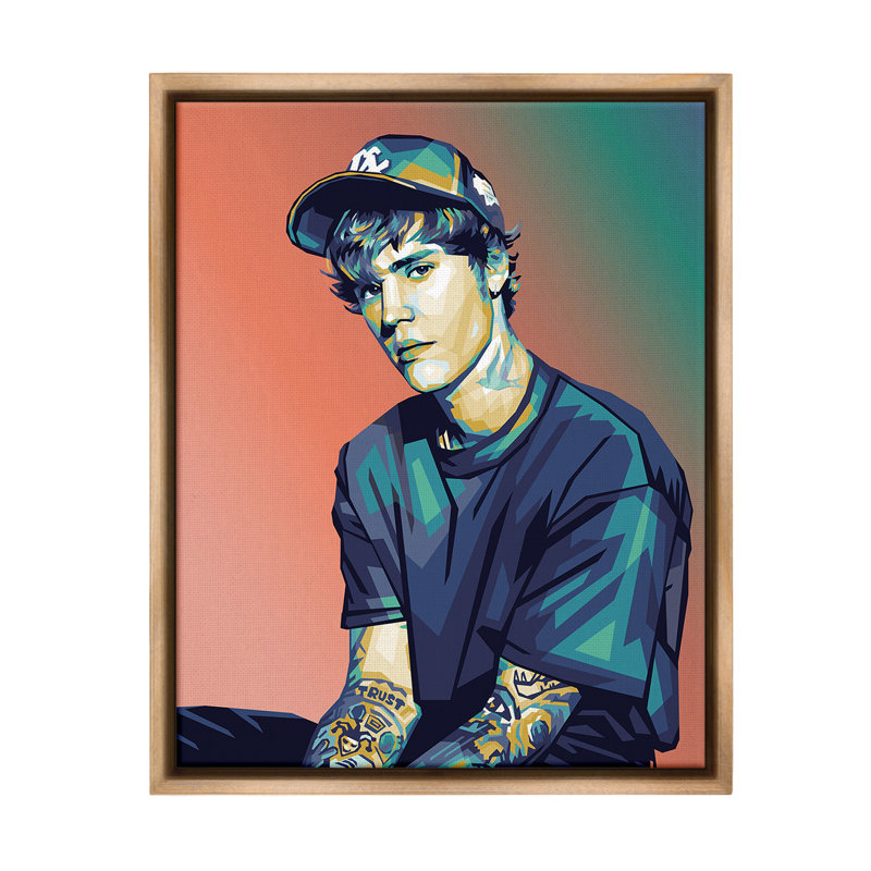 «Justin Portrait With Hat» sur toile, Cadre flottant orme Montalcino, H 21 po x l 17 po