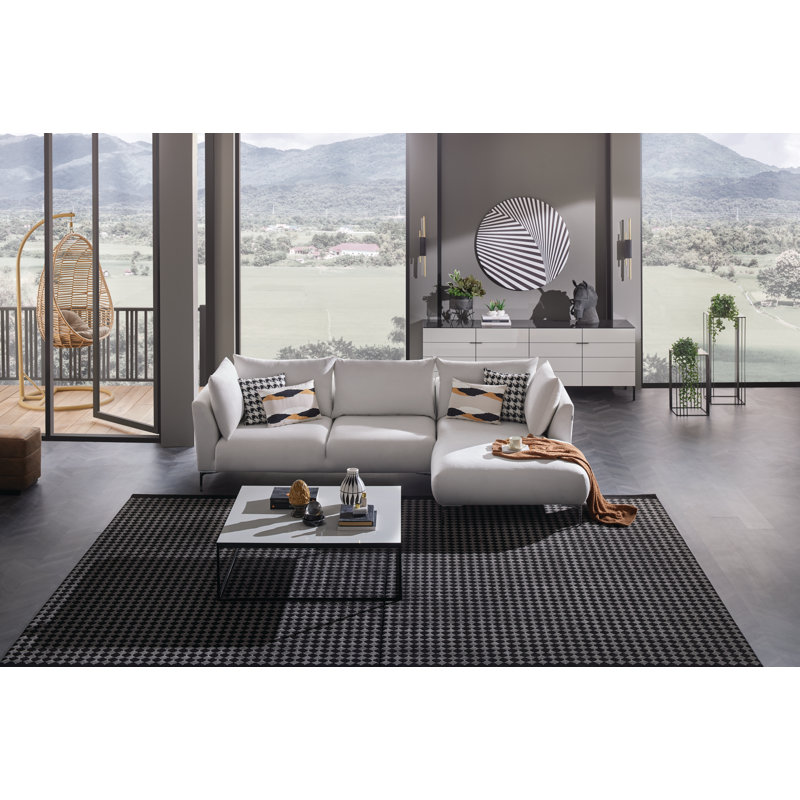 Canapé modulaire large de 42,51 po Diavionne, 100 % polyester blanc, Accoudoir à droite (vu de face)