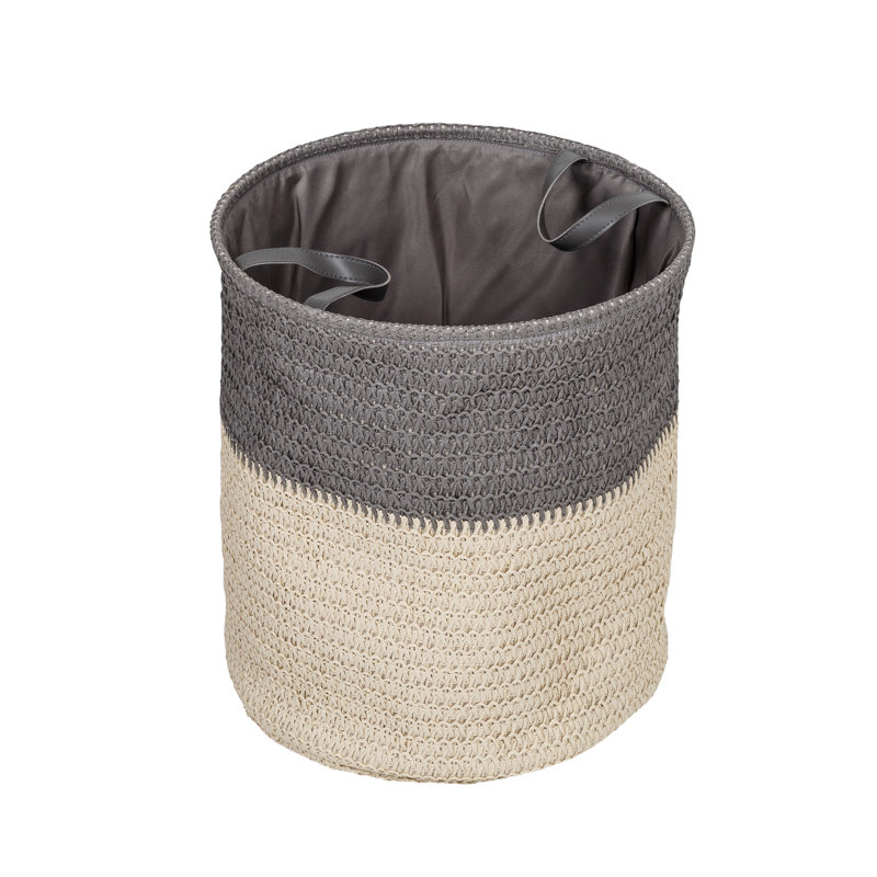 Gray and Natural Woven Collapsible Laundry Basket Set for Kids