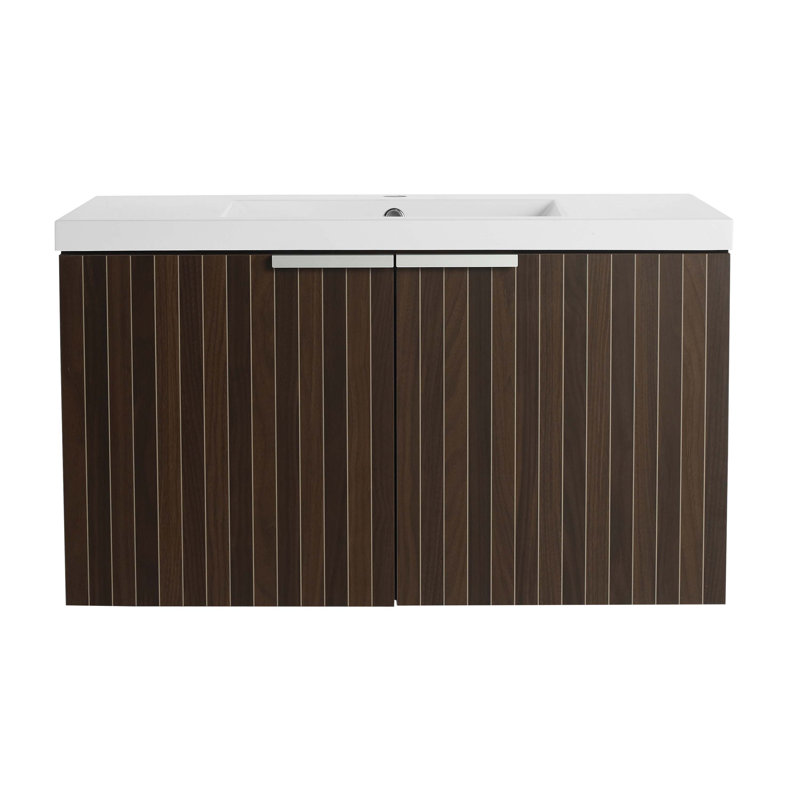 Armoire de salle de bain 36 po avec lavabo en résine, portes à fermeture douce, conception à fixation flottante