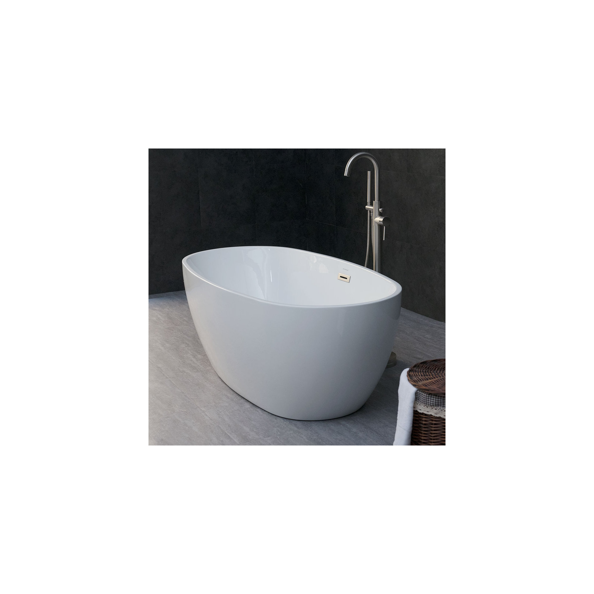 Ember 59'' Soaking Acrylic Bathtub, Brushed Nickel, White