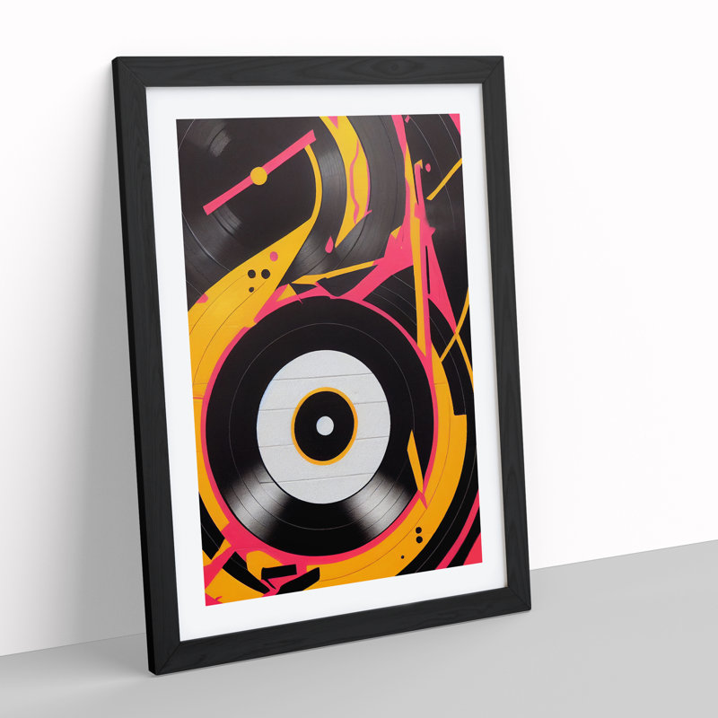 XV1022-5039X Vinyl Record Player Abstract - Print, White, Black Framed Paper, 34cm H x 25cm W x 2cm D