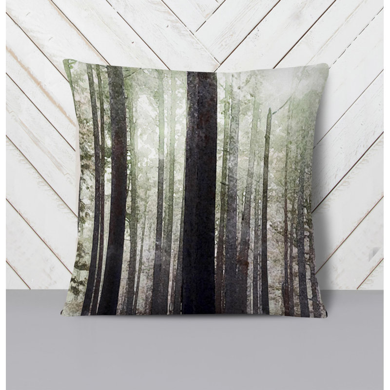Throw Pillow With Insert, 16"H x 16"W, Black/Green Striped/Abstract 1