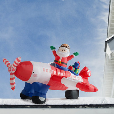 Animated - 8 Foot Wide Christmas Inflatable Santa Claus Flying Airplane Blow Up Yard Decoration