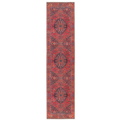 Machine Washable Harman Oriental Power Loom Polyester Area Rug in Red/Blue