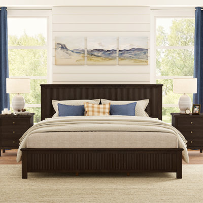 3-piece Bedroom Set, Solid Wood Platform Bed and 2 Nightstands