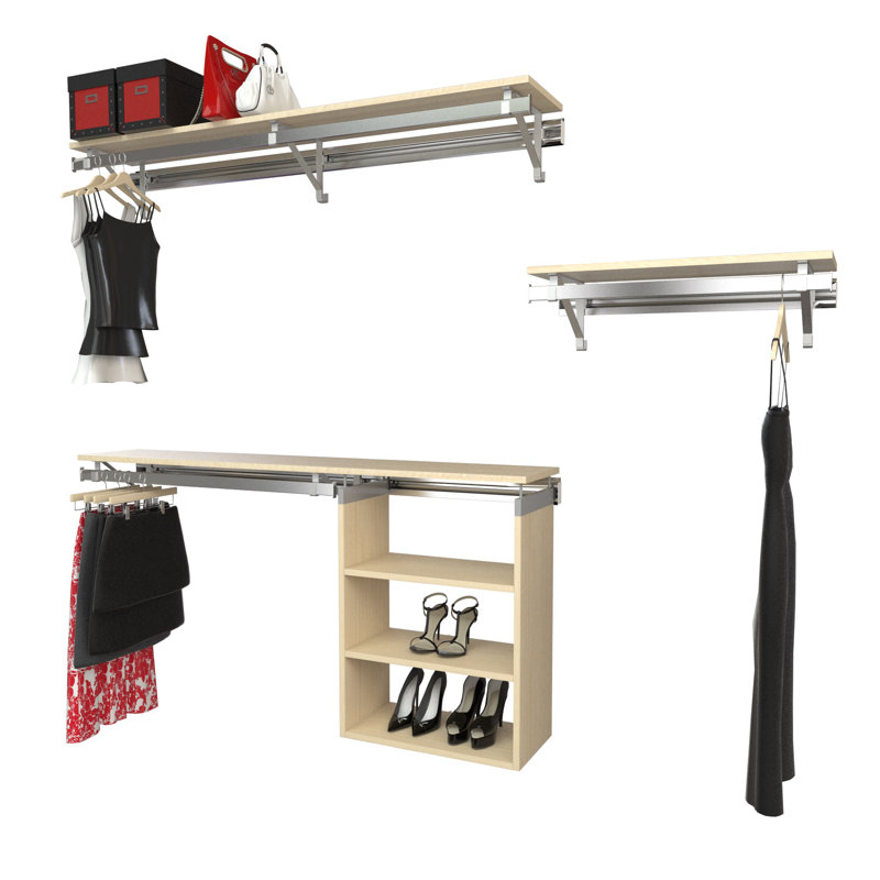 Système de garde-robe 3 pièces: suspension double avec casier et suspension de 32 po, H 36,5 po x l 96 po x P 12,25 po