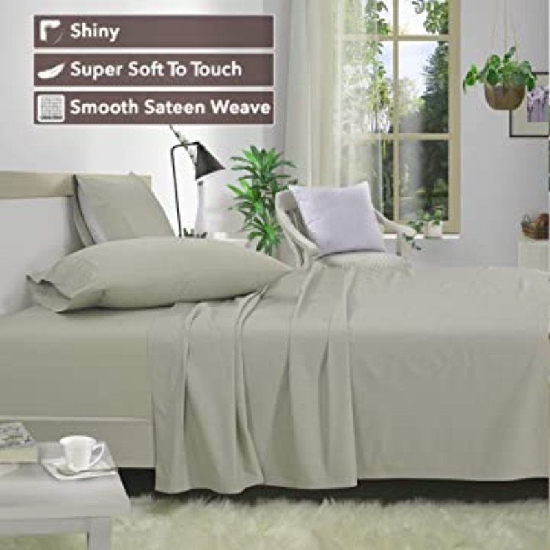 Sateen Sheet Set, Twin XL Fitted Sheet, Light Gray