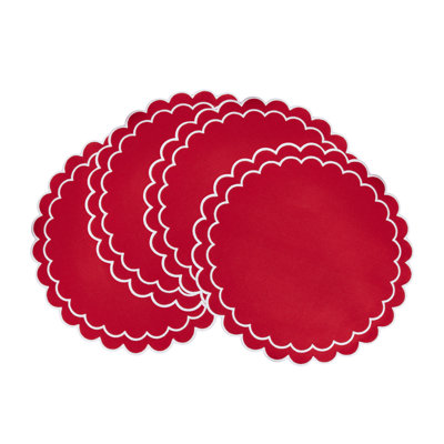 Scalloped Cotton Placemats (Set of 4) – Layered Wavy Edge Round Table Placemats for Dining, Entertaining & Everyday Table Settings, 15"