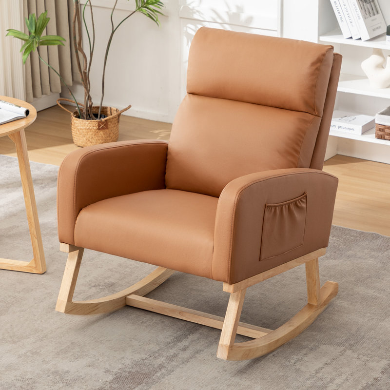 Chaise berçante de 28 po de large avec pieds en bois massif Keland, Orange