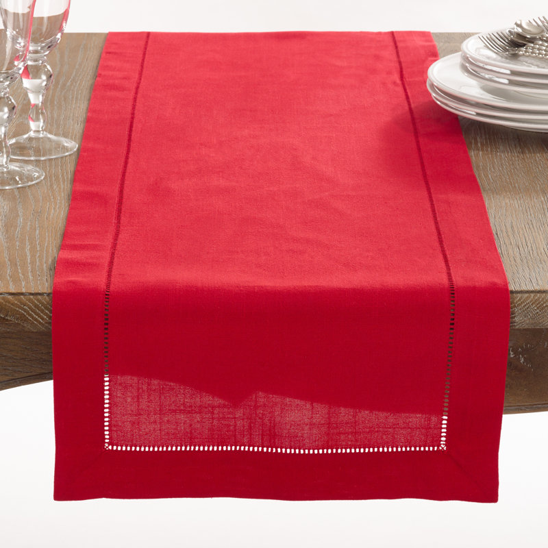 White Hemstitch Border Polyester Table Runner, 16" x 90"