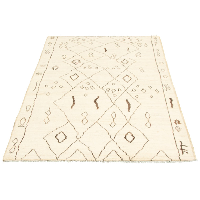 Tapis unique en laine noué à la main des années 2010 de 8 pi 3 po x 9 pi 9 po crème Finni