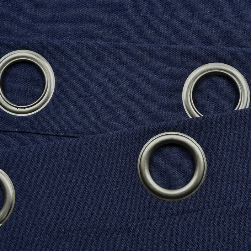 Paire de rideaux semi-transparents avec œillets en mélange de coton, Marine
