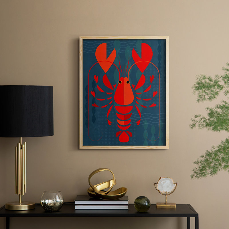 Geo Lobster I, reproduction encadrée - bois massif, Naturel, H 11 po x l 9 po
