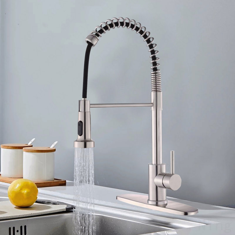 Robinet de cuisine industriel rétractable à poignée simple avec douchette, 1/3 trou pour lavabos de ferme / camping-car / buanderie / utilitaire / véhicule récréatif / barre humide