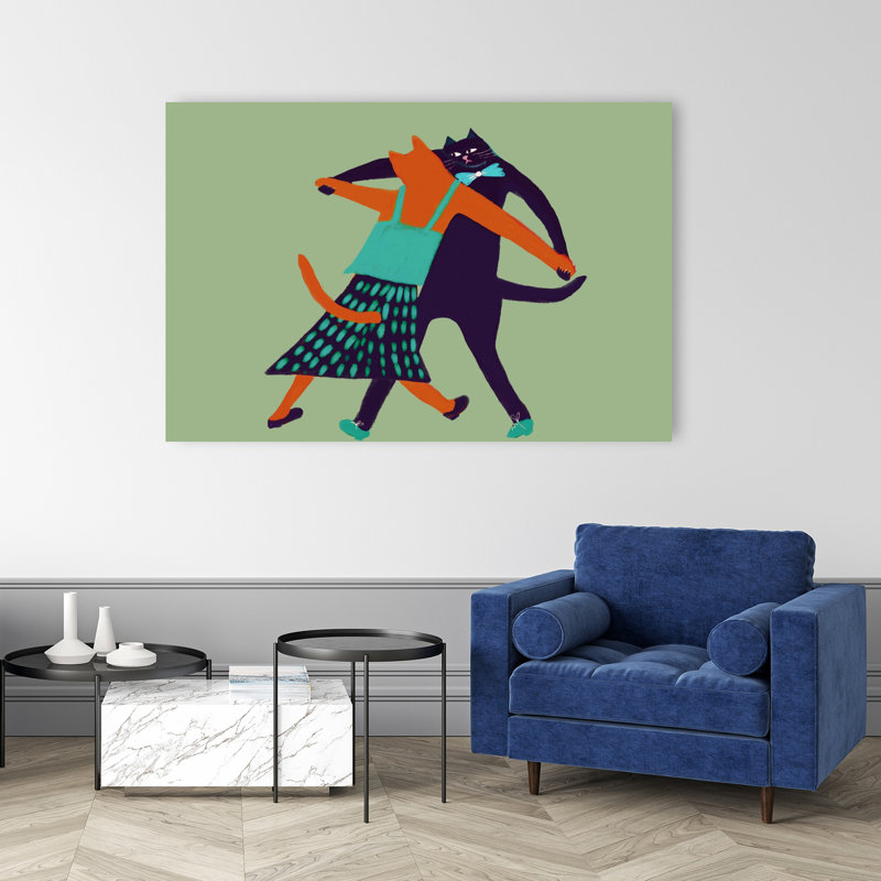 Elegant Cat Tango Elegant Playful Retro Cat Wall Art Print 1 Piece Wrapped Canvas Wall Art, 101.6cm H x 152.4cm W