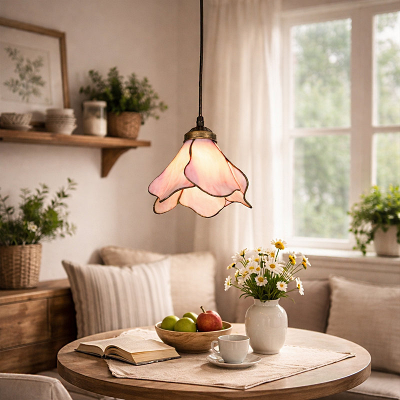 Luminaire suspendu vintage en verre en forme de fleur, ampoule E26, bronze antique