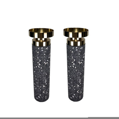 Splattered Cement Candlesticks with Gold Sconce