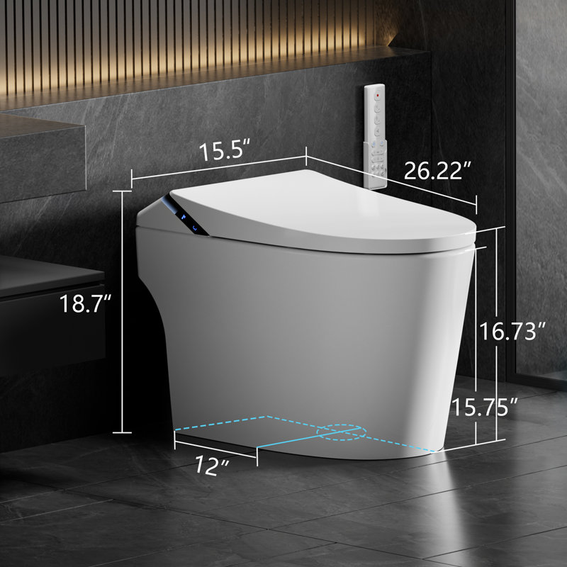 Modern Smart Toilet with Bidet, Foam Shield, Foot Sensor Flush, Dual Flush System, Heated Seat, Warm Water, Night Light, Remote Control 