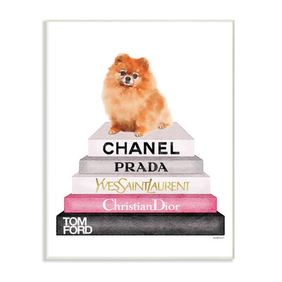 " High Fashion Bookstack Pomeranian Dog "