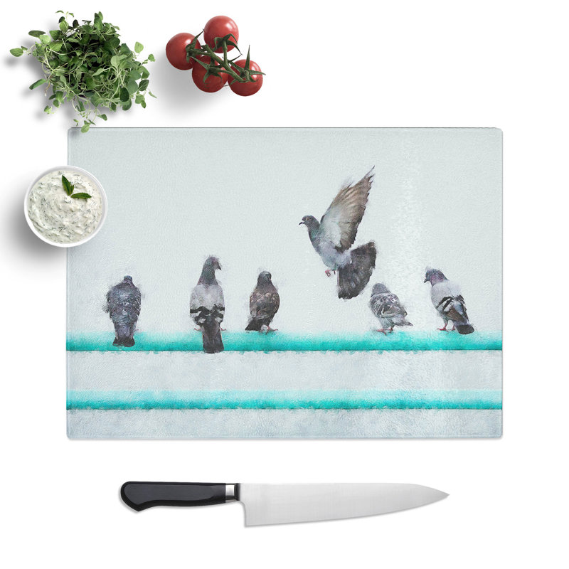 Tempered Glass Pigeons Chopping Board, 28.5 cm x 39 cm