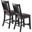 Transitional Dining Room 7pc Set Dark Coffee Rubberwood Counter Height Dining Table w 2x Shelfs and 6x High Chairs Fabric Upholstered seats Unique Back Counter Height Chairs