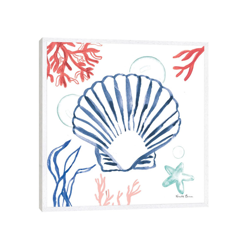 Coastal Jewels III Coral Cove by Farida Zaman - Painting on Canvas, 93.98cm H x 93.98cm W x 3.81cm D, White Framed