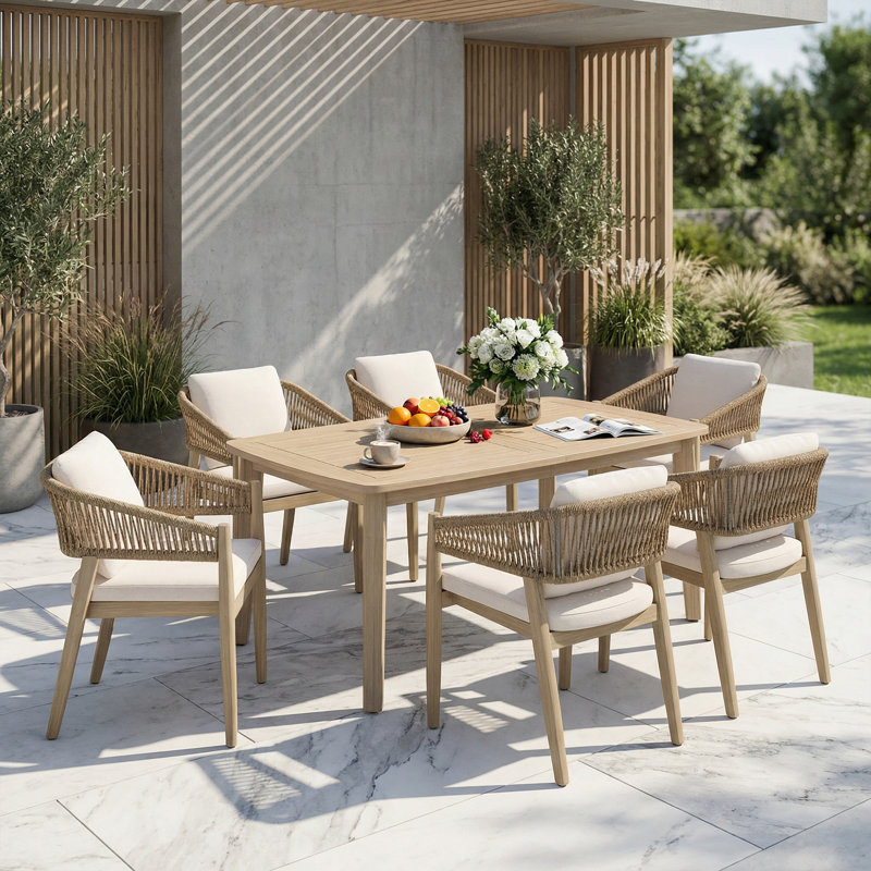 6 - Person Rectangular Outdoor Dining Set With Cushions, 29.9" H x 62.9" W x 35.4" D, 6