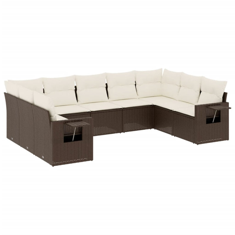  Ensemble de canapé de jardin modulaire en rotin PE 9 pièces, Blanc, crème, Brun
