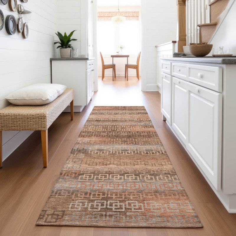 Tapis cuivre intérieur / extérieur lavable à la machine Xhevrie, Tapis de couloir 2 pi 3 po x 7 pi 6 po