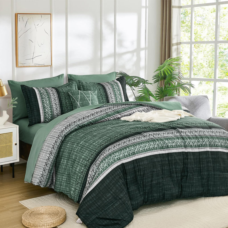 Ensemble de literie 8 pièces Boho, Édredon très grand, Vert