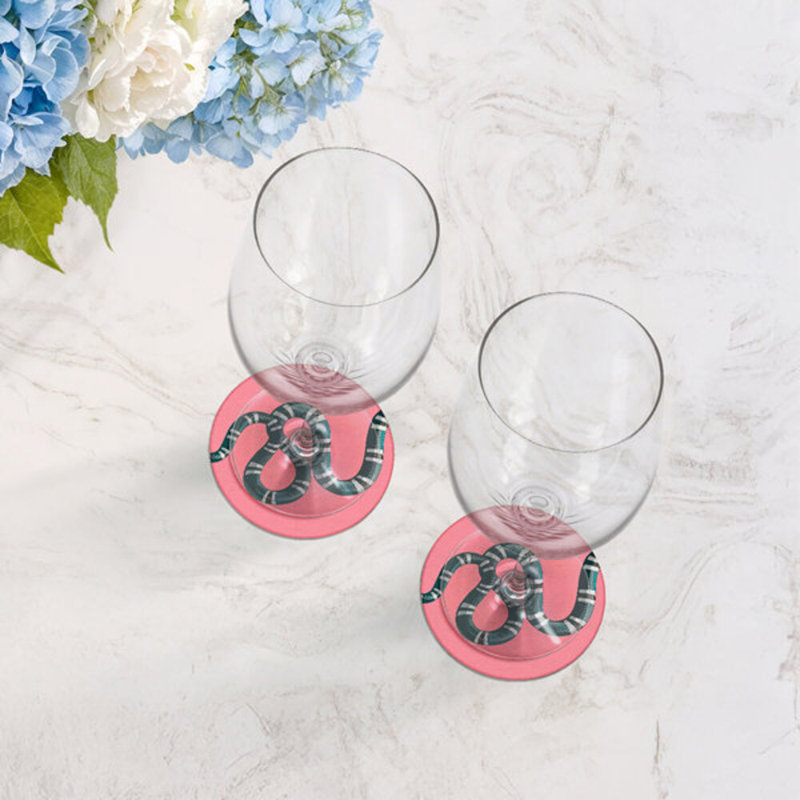 Sous-verres ronds en cuir Serpent, Rose