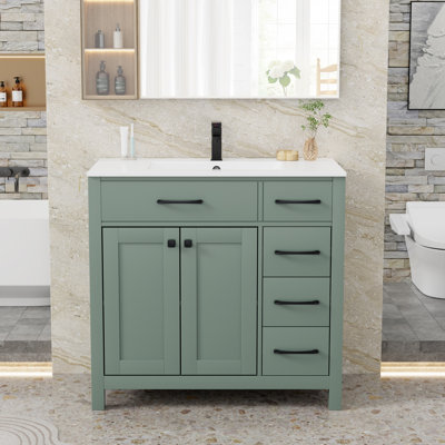 Manrique Makowski 36" Single Bathroom Vanity Set with Sink Top, Zinc Alloy Faucet, Painted Wood, Soft-Close Doors, EPA Certified