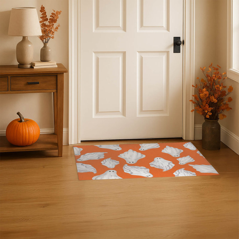 Tapis d'entrée Spooky Ghost, L 60 po x L 84 po, Orange