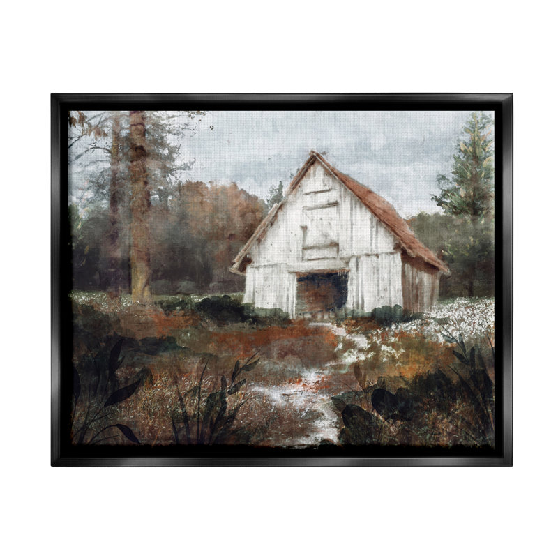 «Quiet Woodland Cabin Landscape» par Nina Blue, Cadre flottant noir de jais, H 17 po x l 21 po x P 1,7 po